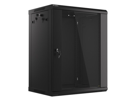 RACKSCHRANK 19" WANDMONTAGE 15U/600X450 (FLAT PACK) MIT GLASTÜR SCHWARZ LANBERG V2