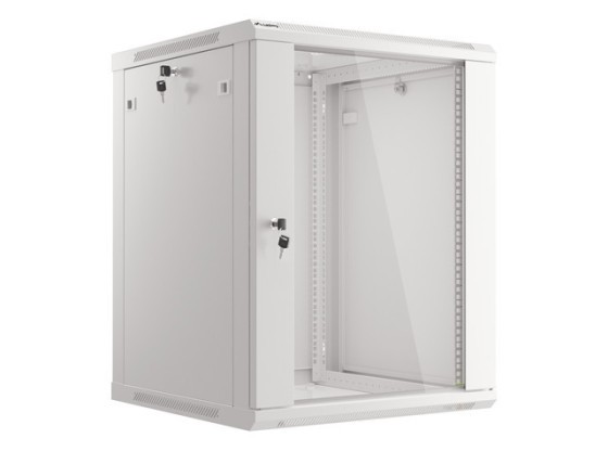 RACKSCHRANK 19" WANDMONTAGE 15U/600X600 (FLAT PACK) MIT GLASTÜR GRAU LANBERG V2