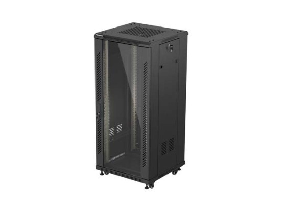 RACKSCHRANK 19" FREISTEHEND 27U/600X600 (FLAT PACK) MIT GLASTÜR SCHWARZ LANBERG