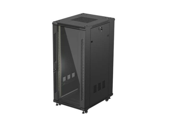 RACKSCHRANK 19" FREISTEHEND 27U/600X800 (FLAT PACK) MIT GLASTÜR SCHWARZ LANBERG