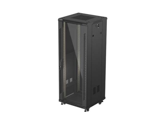 RACKSCHRANK 19" FREISTEHEND 32U/600X600 (FLAT PACK) MIT GLASTÜR SCHWARZ LANBERG
