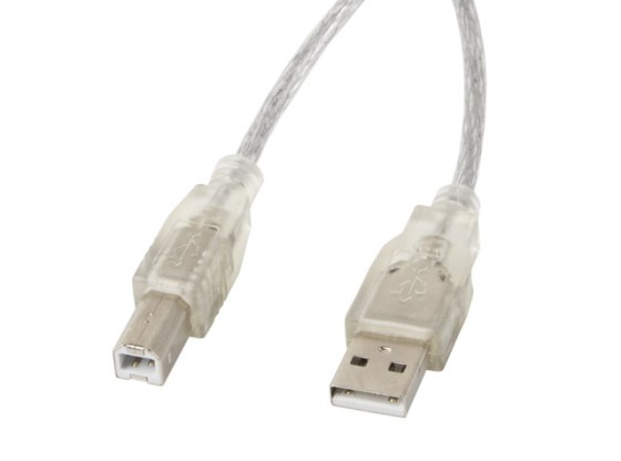 USB-A(M)-&gt;USB-B(M) 2.0 KABEL 1.8M TRANSPARENT FERRITE LANBERG