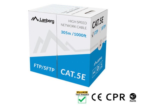 LAN KABEL CAT.5E FTP 305M SOLID CU GRAU CPR + FLUKE BESTANDEN LANBERG