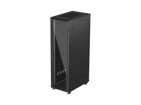 EINBAUSCHRANK RACK 19" 42U 600X1000 SCHWARZ GLASTÜR LANBERG (FLAT PACK)