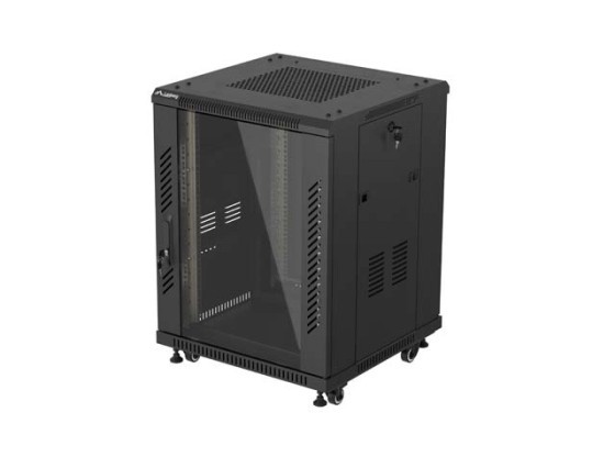 EINBAURACK 19" 15U 600X600 SCHWARZ GLASTÜR LANBERG (FLAT PACK)