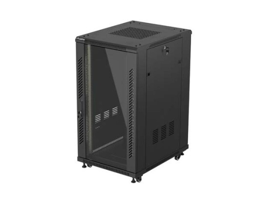 EINBAUSCHRANK RACK 19" 22U 600X800 SCHWARZ GLASTÜR LANBERG (FLAT PACK)