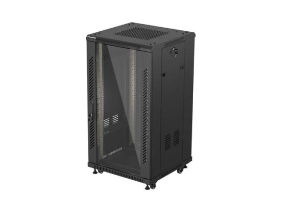 EINBAUSCHRANK RACK 19" 22U 600X600 SCHWARZ GLASTÜR LANBERG (FLAT PACK)