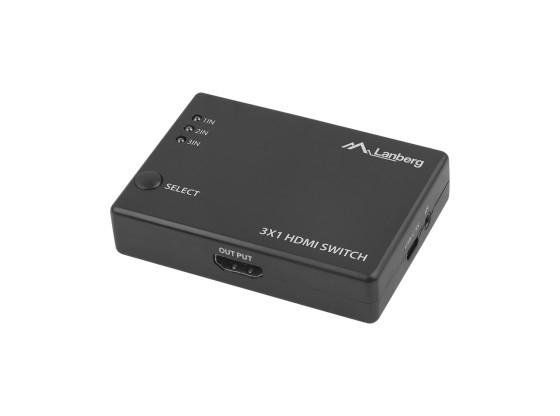 LANBERG 3X HDMI-Videoumschalter, schwarz + USB-C-Anschluss + Fernbedienung V2