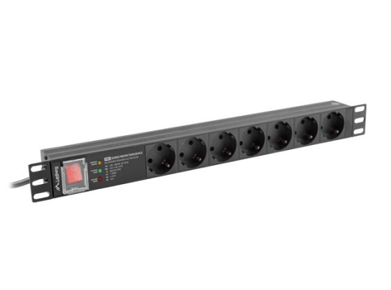 STROMVERTEILEREINHEIT (PDU) PRO 19" LANBERG 1U 16A 2M 7X SCHUKO-STECKDOSEN SPD-3MP SCHWARZ