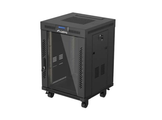 RACKSCHRANK 19" FREISTEHEND 15U/600X600 (FLAT PACK) MIT GLASTÜR LCD SCHWARZ LANBERG V2