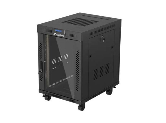 RACKSCHRANK 19" FREISTEHEND 15U/600X800 (FLAT PACK) MIT GLASTÜR LCD SCHWARZ LANBERG V2