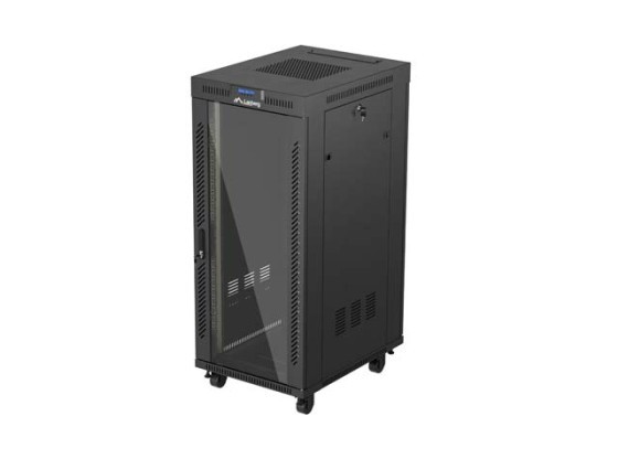 RACKSCHRANK 19" FREISTEHEND 27U/600X800 (FLAT PACK) MIT GLASTÜR LCD SCHWARZ LANBERG V2