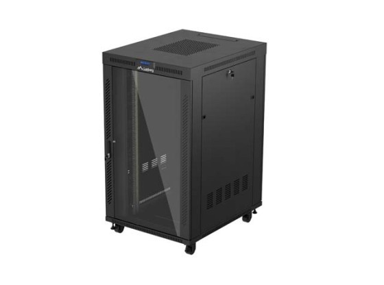 RACKSCHRANK 19" FREISTEHEND 27U/800X1000 (FLAT PACK) MIT GLASTÜR LCD SCHWARZ LANBERG V2