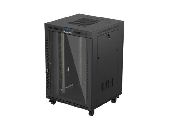 RACKSCHRANK 19" FREISTEHEND 22U/800X800 (FLAT PACK) MIT GLASTÜR LCD SCHWARZ LANBERG V2