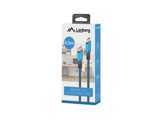 USB-C-M/M-USB4-Kabel, 0,5 m, 100 W, 8K, 30 Hz, schwarz und blau, LANBERG-Box