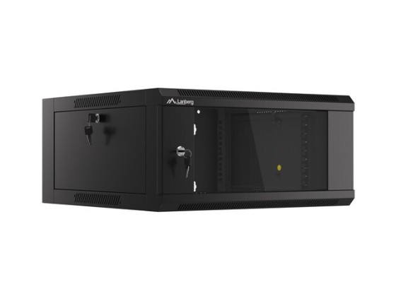 RACKSCHRANK 19" WANDMONTIERT 4U/600 MIT GLASTÜR SCHWARZ LANBERG (MONTIERT)
