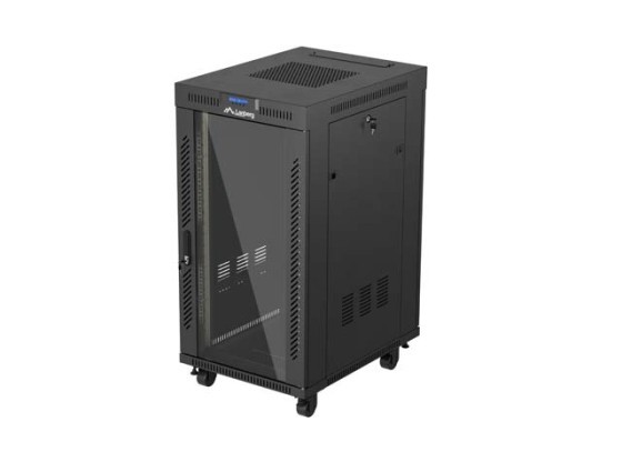 EINBAURACK 19" 22U 600X800 SCHWARZ LANBERG GLAS TÜR (FLAT PACK) V2