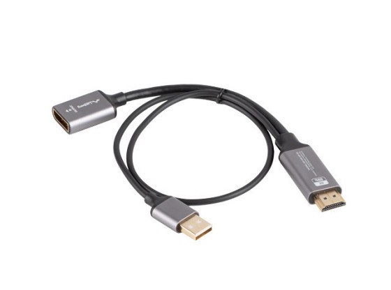 HDMI(M)->DISPLAYPORT(F) 4K ADAPTER AUF KABEL 20CM SILBER LANBERG