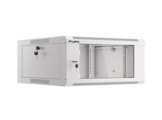 EINBAURACK 19" 4U 600 GRAU GLASTÜR LANBERG (MONTIERT)