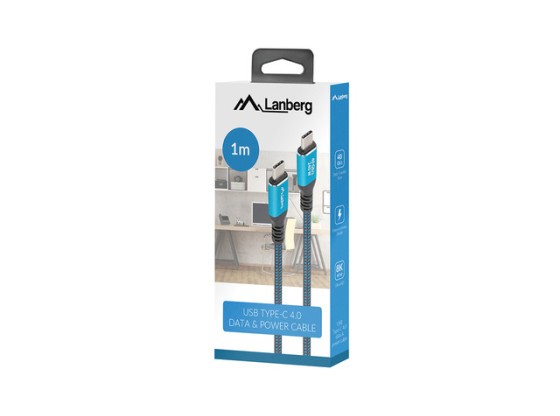 USB-C-M/M-USB4-Kabel, 1 m, 240 W, 8K, 60 Hz, schwarz und blau, LANBERG-Verpackung