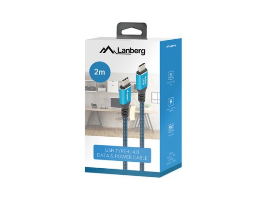 USB-C M/M USB4-Kabel, 2 m, 240 W, 8K, 60 Hz, schwarz und blau, LANBERG-Verpackung