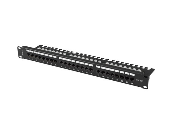 PATCH PANEL 24 PORT 1U 19" CAT.5E UTP MIT ABLAGE SCHWARZ LANBERG