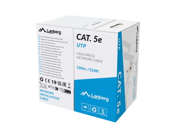LAN UTP CAT.5E 100M CU WIRE GRAU FLUKE PASSED LANBERG