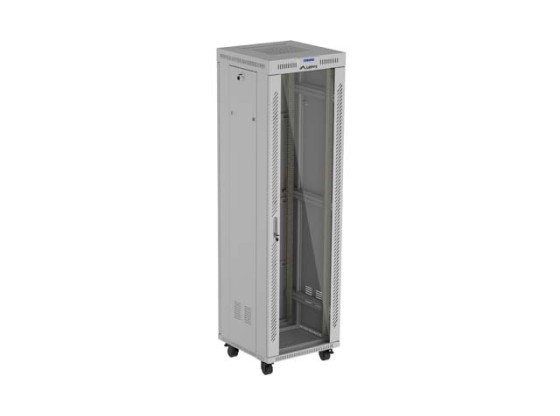 EINBAUSCHRANK RACK 19" 42U 600X600 GRAU GLAS TÜR LCD LANBERG (FLAT PACK) V2