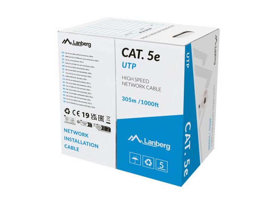 LAN KABEL CAT.5E UTP 305M SOLID CU LSZH GRAU CPR + FLUKE BESTANDEN LANBERG