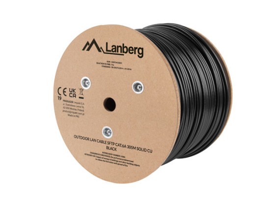 LAN KABEL CAT.6A SFTP 305M SOLID OUTDOOR CU SCHWARZ FLUKE PASSED LANBERG