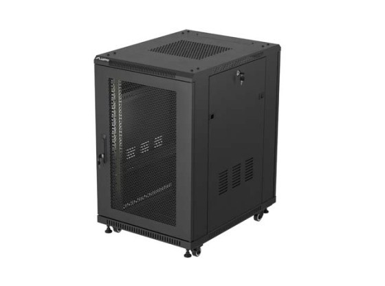 19"-Rack-Schrank, freistehend, 18 HE/600 × 800 (Flachpack), mit Gittertür, schwarz, LANBERG