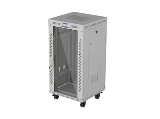 19"-Rack-Schrank, freistehend, 22 HE/600 x 600 (Flachpack) mit Glastür, LCD, grau, LANBERG V2