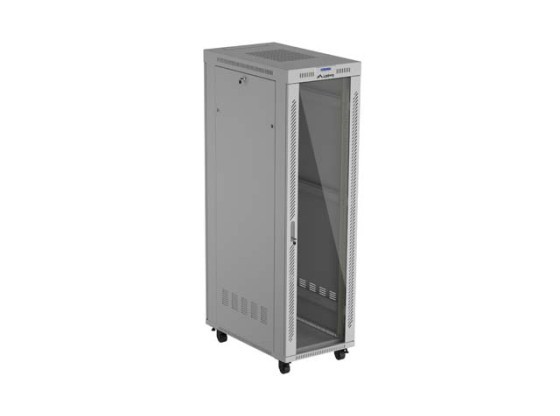 19"-Rack-Schrank, freistehend, 42 HE/600 x 1000 (Flachpack) mit Glastür, LCD, grau, LANBERG