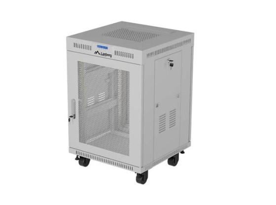 19"-Rack-Schrank, freistehend, 15 HE/600 x 800 (Flachpack) mit Gittertür, LCD, grau, LANBERG