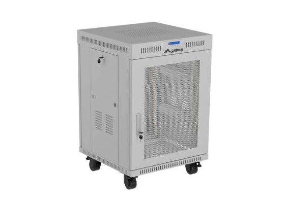 19"-Rack-Schrank, freistehend, 15 HE/600 x 800 (Flachpack) mit Gittertür, LCD, grau, LANBERG