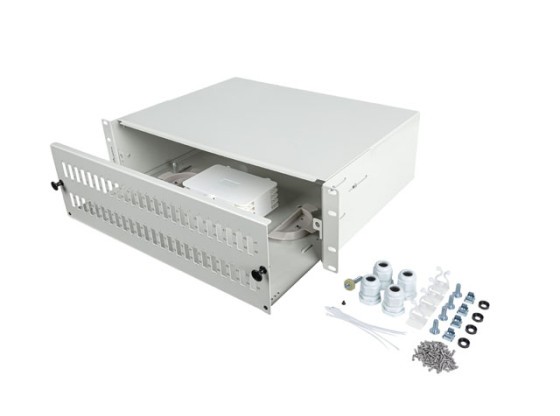 19-Zoll-Rackmontage, 3U, Glasfaser-Patchpanel LANBERG 48xSC Duplex / 48xLC Quad, grau + Zubehör
