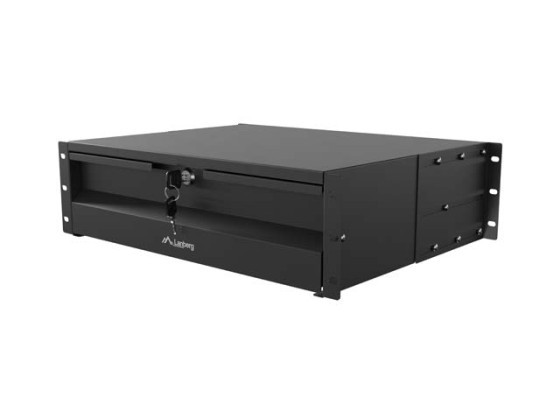19"-Schublade 3U/483 x 360 mm, maximale Tragkraft bis zu 90 kg, 4-Punkt-Befestigung, schwarz, LANBERG