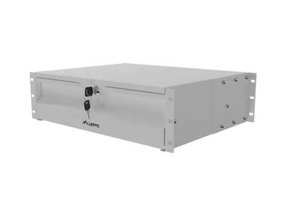 19"-Schublade 3U/483 x 360 mm, maximale Tragkraft bis zu 90 kg, 4-Punkt-Befestigung, grau, LANBERG