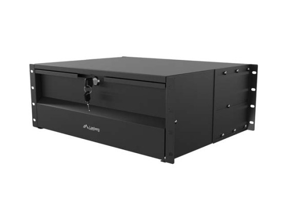 19"-Schublade 4U/483 x 360 mm, maximale Tragkraft bis zu 90 kg, 4-Punkt-Befestigung, schwarz, LANBERG