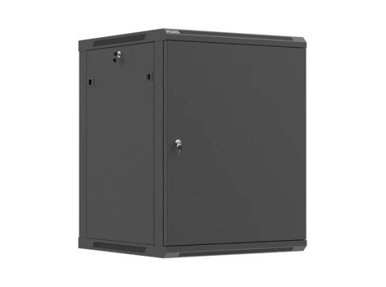 19-Zoll-Rack-Schrank zur Wandmontage, 15 HE/600 × 600 (Flatpack) mit Metalltür, schwarz, LANBERG