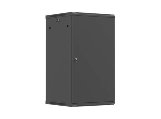 19-Zoll-Rack-Schrank zur Wandmontage, 22 HE/600 x 600 (Flachpack) mit Metalltür, schwarz, LANBERG