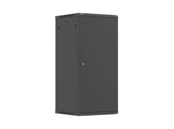 19-Zoll-Rack-Schrank zur Wandmontage, 27 HE/600 x 600 (Flachpack) mit Metalltür, schwarz, LANBERG