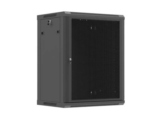 19-Zoll-Rack-Schrank zur Wandmontage, 15 HE/600 x 450 (Flachpack) mit Lochblechtür, schwarz, LANBERG