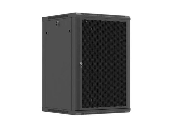 19-Zoll-Rack-Schrank für die Wandmontage, 18 HE/600 x 600 (Flachpack) mit Lochblechtür, schwarz, LANBERG