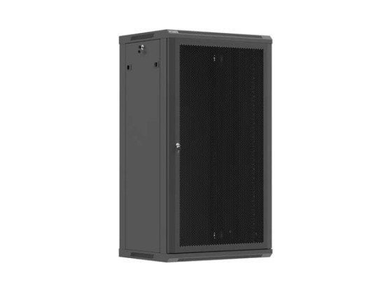 19-Zoll-Rack-Schrank für die Wandmontage, 22 HE/600 x 450 (Flachpack) mit Lochblechtür, schwarz, LANBERG