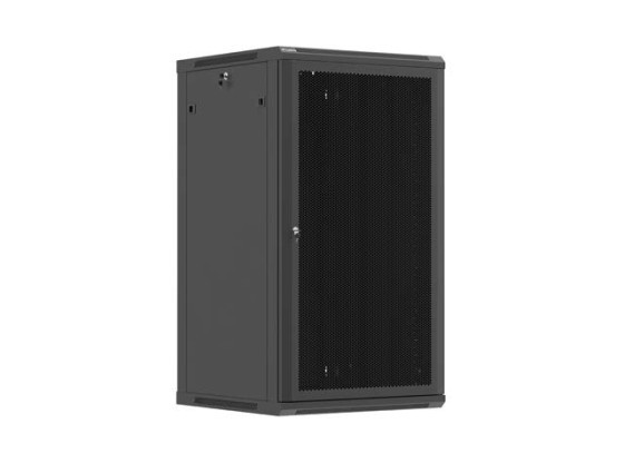 19-Zoll-Rack-Schrank für die Wandmontage, 22 HE/600 x 600 (Flachpack) mit Lochblechtür, schwarz, LANBERG