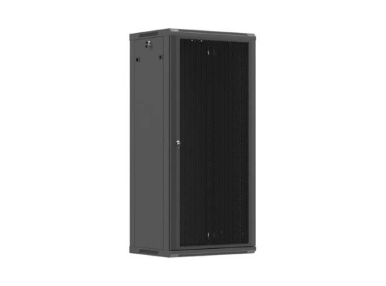 19-Zoll-Rack-Schrank zur Wandmontage, 27 HE/600 x 450 (Flachpack) mit Lochblechtür, schwarz, LANBERG