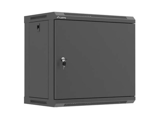 19-Zoll-Rack-Schrank zur Wandmontage, 9 HE/540 x 350 (Flachpack) mit Metalltür, schwarz, LANBERG