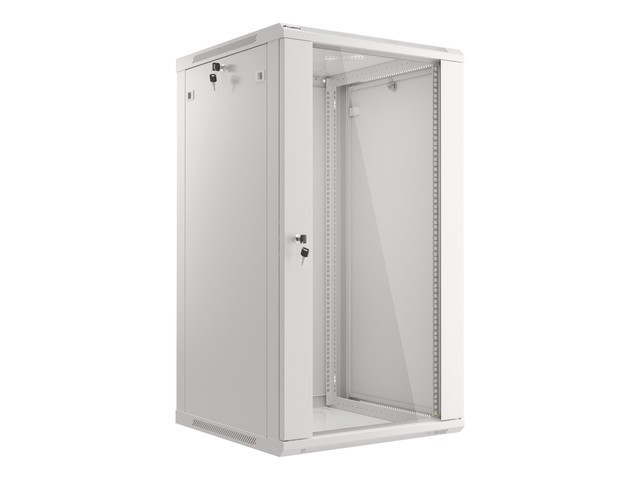 RACKSCHRANK 19" WANDMONTAGE 22U/600X600 (FLAT PACK) MIT GLASTÜR GRAU LANBERG V2