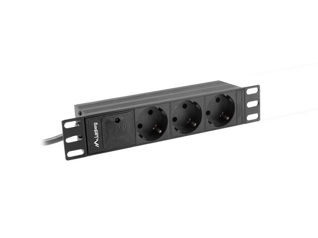 STROMVERTEILER (PDU) 10" LANBERG 1U 10A 2M 3X SCHUKO STECKDOSEN SCHWARZ C14